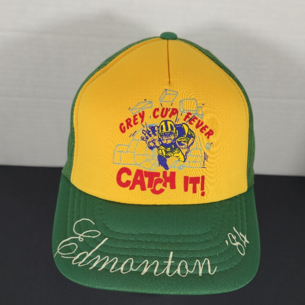 Vintage Edmonton Eskimos Elk Grey Cup Green and Yellow CFL Trucker Cap 1984 80s